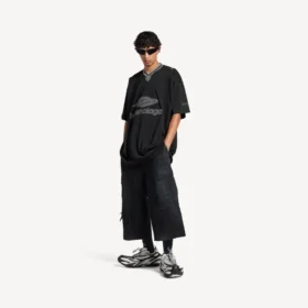3b fodbold-T-shirt med V-hals til mænd, oversized, i sort/antracit