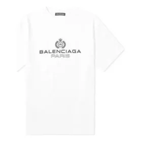 Balenciaga BB Paris-printet T-shirt med rund hals og korte ærmer til mænd, retro-version, hvid 594579TGV609000 Balenciaga BB Paris-printet T-shirt med rund hals og korte ærmer til mænd, retro-version, hvid 594579TGV609000