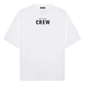 Balenciaga Crew-trøje til mænd med alfabet-print, korte ærmer, hvid 620969TIV749040 Balenciaga Crew-trøje til mænd med alfabet-print, korte ærmer, hvid 620969TIV749040