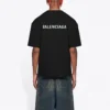 Balenciaga FW21 Logo-printet retro-T-shirt med korte ærmer til mænd, sort, 612966TIVG51070