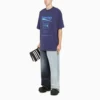 Balenciaga FW21 til mænd – kemisk rensning, alfabet-print, retro-strik, kortærmet, marineblå 651795TKVF83866
