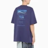Balenciaga FW21 til mænd – kemisk rensning, alfabet-print, retro-strik, kortærmet, marineblå 651795TKVF83866