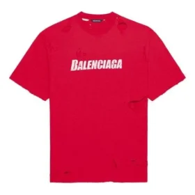 Balenciaga herre-T-shirt med alfabetmønster, hulmønster, rund hals og korte ærmer, rød 651795TKVB86295 Balenciaga herre-T-shirt med alfabetmønster, hulmønster, rund hals og korte ærmer, rød 651795TKVB86295