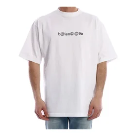 Balenciaga herre-T-shirt med symbolsk rund hals og alfabet-print, kortærmet, hvid 620969TIV509040 Balenciaga herre-T-shirt med symbolsk rund hals og alfabet-print, kortærmet, hvid 620969TIV509040