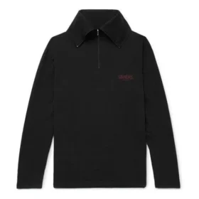 Balenciaga-herrejakke med broderet logo, halv lynlås og høj krave, sort 486144TWK521000 Balenciaga-herrejakke med broderet logo, halv lynlås og høj krave, sort 486144TWK521000
