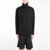Balenciaga-herrejakke med broderet logo, halv lynlås og høj krave, sort 486144TWK521000