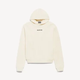 Balenciaga-hettetrøje til kvinder med medium pasform og rygdetalje i cremefarve Balenciaga-hettetrøje til kvinder med medium pasform og rygdetalje i cremefarve