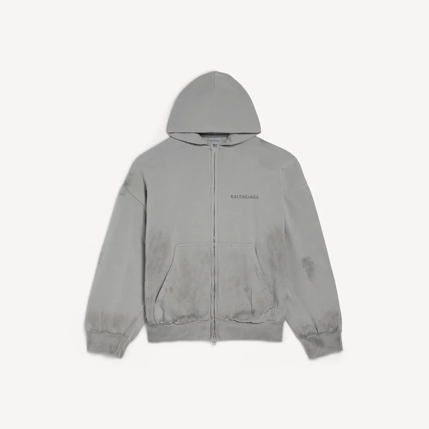 Balenciaga-hettetrøje til mænd med lynlås og almindelig pasform i Balenciaga-grå Balenciaga-hettetrøje til mænd med lynlås og almindelig pasform i Balenciaga-grå