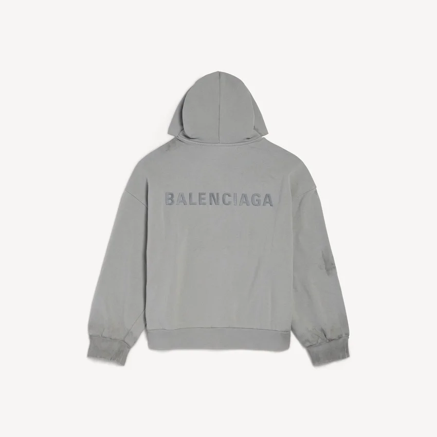 Balenciaga-hettetrøje til mænd med lynlås og almindelig pasform i Balenciaga-grå Balenciaga-hettetrøje til mænd med lynlås og almindelig pasform i Balenciaga-grå