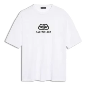 Balenciaga hvid herre-T-shirt med BB-logo og klassisk logo-print, korte ærmer 570803TEV489044 Balenciaga hvid herre-T-shirt med BB-logo og klassisk logo-print, korte ærmer 570803TEV489044