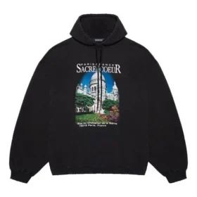 Balenciaga Landscape Loose Hættetrøje til mænd, sort 641679TJVH91000