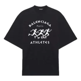Balenciaga løbetrøje til mænd med mønstertryk og logo, løs pasform, korte ærmer, sort 641614TJVK61070 Balenciaga løbetrøje til mænd med mønstertryk og logo, løs pasform, korte ærmer, sort 641614TJVK61070