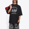Balenciaga løbetrøje til mænd med mønstertryk og logo, løs pasform, korte ærmer, sort 641614TJVK61070