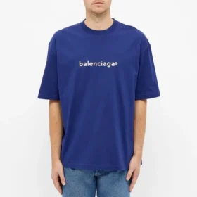 Balenciaga Logo Alphabet kortærmet bluse til mænd, blå, 612966TIV541195 Balenciaga Logo Alphabet kortærmet bluse til mænd, blå, 612966TIV541195