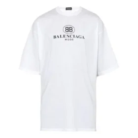 Balenciaga-logo-printet herre-T-shirt med rund hals og korte ærmer, hvid 556150TYK239000 Balenciaga-logo-printet herre-T-shirt med rund hals og korte ærmer, hvid 556150TYK239000
