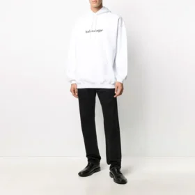 Balenciaga-logo-pullover til mænd, oversize, hvid, 570811TIV559040