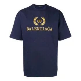 Balenciaga-logo-T-shirt til mænd med rund hals og korte ærmer, marineblå 535622TAV044128 Balenciaga-logo-T-shirt til mænd med rund hals og korte ærmer, marineblå 535622TAV044128
