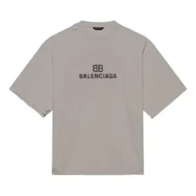 Balenciaga Mosaic Logo BB Alphabet med løse huller og distressed-look, kortærmet, grå, til mænd 651795TKVF58174 Balenciaga Mosaic Logo BB Alphabet med løse huller og distressed-look, kortærmet, grå, til mænd 651795TKVF58174
