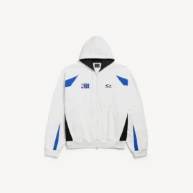 Balenciaga | NBA-samarbejde: Oversized hættetrøje med lynlås til mænd i hvid/flerfarvet