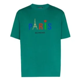 Balenciaga Paris Love Regular T-shirt til mænd med tryk, korte ærmer, grøn 594579TGV433640 Balenciaga Paris Love Regular T-shirt til mænd med tryk, korte ærmer, grøn 594579TGV433640