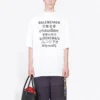 Balenciaga-pullover til mænd med teksttryk, rund hals og korte ærmer, hvid 641614TJVI39040