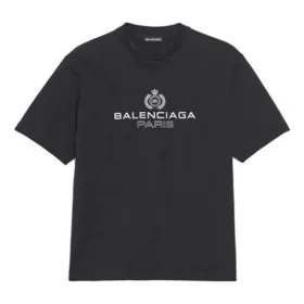 Balenciaga Retro Knit BB Paris-T-shirt til mænd med print, kortærmet, sort 594579TGV601000 Balenciaga Retro Knit BB Paris-T-shirt til mænd med print, kortærmet, sort 594579TGV601000