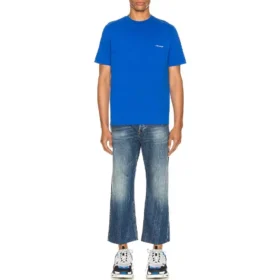 Balenciaga SS21 Alphabet Small Logo kortærmet bluse til mænd, blå, 556151TBV438077