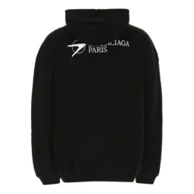 Balenciaga SS21 bomulds-langærmet T-shirt med stor hætte til mænd, sort 620973TKV871070