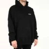 Balenciaga SS21 bomulds-langærmet T-shirt med stor hætte til mænd, sort 620973TKV871070