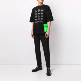 Balenciaga SS21 casual-trøje med print til mænd, stor størrelse, korte ærmer, sort 641614TJV801070