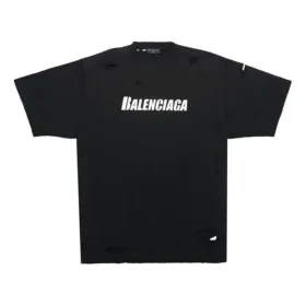 Balenciaga SS21 herre-T-shirt med alfabetmønster, hulmønster, rund hals og korte ærmer – sort 651795TKVB81070