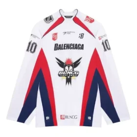 Balenciaga SS21 hockey-sportstrøje i mesh med lange ærmer til mænd, hvid, 657105TKV248090