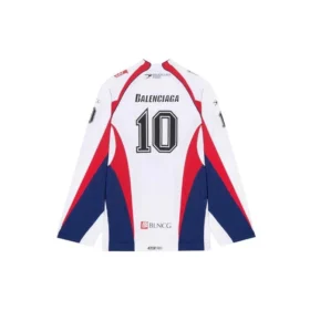 Balenciaga SS21 hockey-sportstrøje i mesh med lange ærmer til mænd, hvid, 657105TKV248090