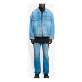 Balenciaga SS21 klassisk logo-Denim-jakke til mænd, lyseblå 657608TDW154307