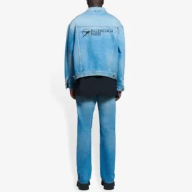 Balenciaga SS21 klassisk logo-Denim-jakke til mænd, lyseblå 657608TDW154307