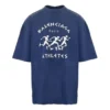 Balenciaga SS21 løbetrøje til mænd med mønsterprint og logo, løs pasform, korte ærmer, blå 641614TJVK64866
