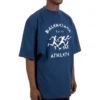 Balenciaga SS21 løbetrøje til mænd med mønsterprint og logo, løs pasform, korte ærmer, blå 641614TJVK64866