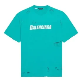 Balenciaga SS21 til mænd med alfabetmønster, huller, rund hals og korte ærmer – grøn 651795TKVB84661