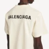 Balenciaga-T-shirt til kvinder med medium pasform og motiv på ryggen i cremefarve