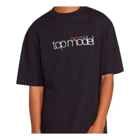 Balenciaga-top til mænd, model Retro Knit, slim fit, korte ærmer, sort 612966TIV821000 Balenciaga-top til mænd, model Retro Knit, slim fit, korte ærmer, sort 612966TIV821000