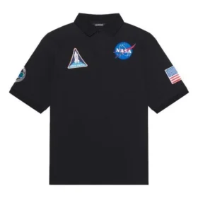 Balenciaga x NASA Crossover FW21 rumtema-Poloshirts i bomuld til mænd, ensfarvet, sort 662493TKVG11070