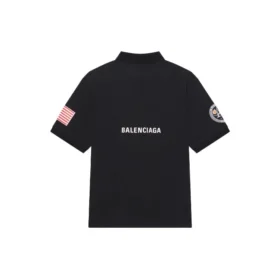 Balenciaga x NASA Crossover FW21 rumtema-Poloshirts i bomuld til mænd, ensfarvet, sort 662493TKVG11070