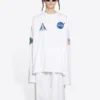 Balenciaga x NASA Crossover Space-print til mænd, langærmet med rund hals, hvid 662496TKVD79040