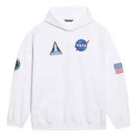 Balenciaga x NASA FW21 Crossover Logo bomulds-hoodie til mænd, klassisk, løs pasform, lange ærmer, hvid 651799TKVD89040