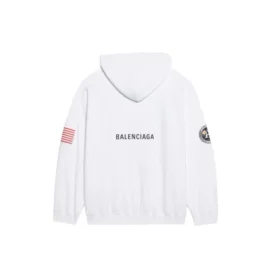 Balenciaga x NASA FW21 Crossover Logo bomulds-hoodie til mænd, klassisk, løs pasform, lange ærmer, hvid 651799TKVD89040