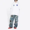 Balenciaga x NASA FW21 Crossover Logo bomulds-hoodie til mænd, klassisk, løs pasform, lange ærmer, hvid 651799TKVD89040