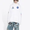 Balenciaga x NASA FW21 Crossover Logo bomulds-hoodie til mænd, klassisk, løs pasform, lange ærmer, hvid 651799TKVD89040