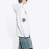 Balenciaga x NASA FW21 Crossover Logo bomulds-hoodie til mænd, klassisk, løs pasform, lange ærmer, hvid 651799TKVD89040