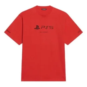 Balenciaga x PlayStation Crossover FW21 PS5 alfabetisk geometrisk mønster, kortærmet unisex-trøje, rød 651795TKVF36552