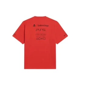 Balenciaga x PlayStation Crossover FW21 PS5 alfabetisk geometrisk mønster, kortærmet unisex-trøje, rød 651795TKVF36552